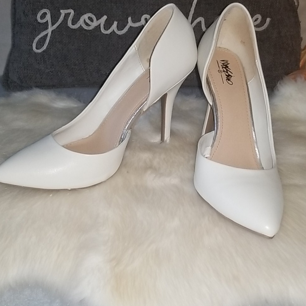 White stiletto heels